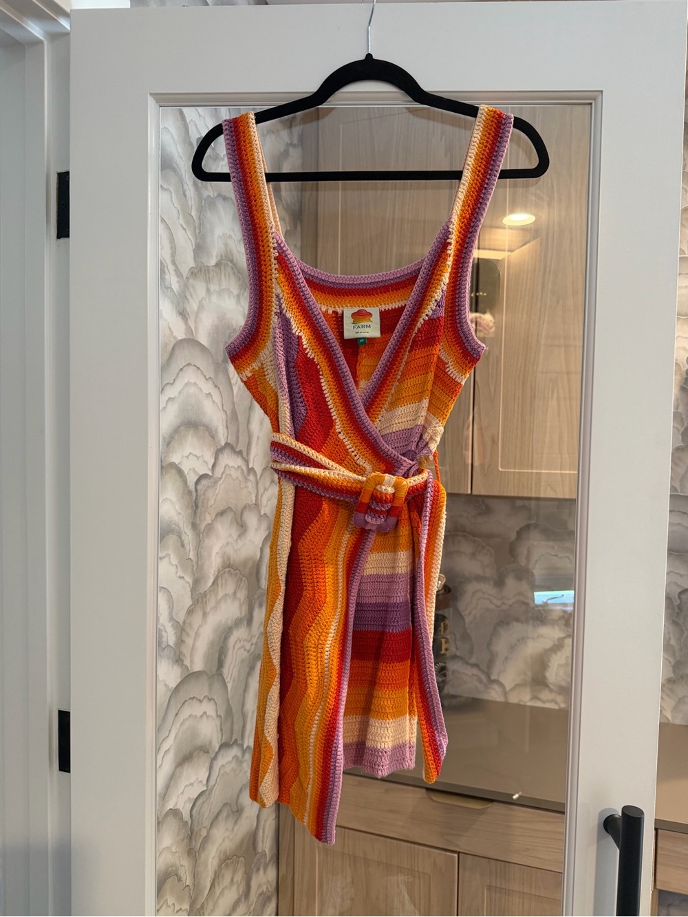 FARM Rio Striped Crochet Wrap Camisole in Orange, Pink & Purple